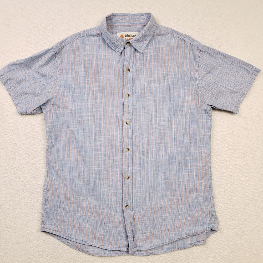 Mollusk Button Up Shirt Mens XL Blue Orange Striped Short Sleeve Casual Surf